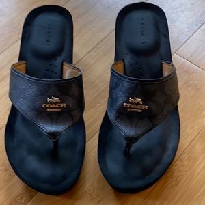 Coach wedge thong sandals. Black/gray. Size 7.5.